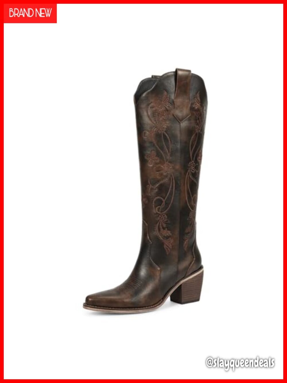 wetkiss Cowboy Boots Womens Knee High Cowgirl Boots Embroidered Pointed Toe
